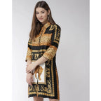 Women's Satin Animal Print 3-4th Sleeves Above Knee Dress (White - Orange)