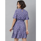 Women's Polyester Polka Bell Sleeve Above Knee Dress (Lavender)