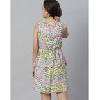 Women's Polyester Peplum Sleeveless Above Knee Dress (Multicolor)