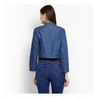 Women's Denim Pleated 3-4th Sleeves Shrug (Blue)