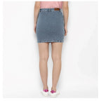 Women's Denim Draw String Buttoned Skirt (Blue)