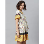 Women's Polyester Floral Flutter Above Knee Dress (Multicolor)