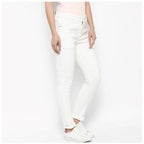 Women's Denim Solid Buttoned Jeans (White)