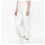 Women's Denim Solid Buttoned Jeans (White)