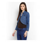 Women's Denim Solid 3-4th Sleeves Shrug (Blue)