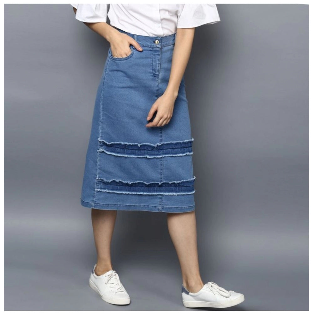 Women's Denim Washed Buttoned Skirt (Blue)
