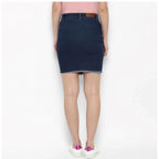 Women's Denim Stitching Pattern Buttoned Skirt (Blue)