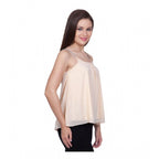 Women's Polyester Solid Shoulder Straps Regular Top (Beige)