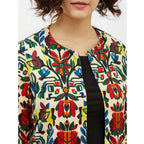 Women's Polyester Floral 3-4th Sleeves Shrug (Multicolor)