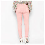 Women's Denim Solid Buttoned Jeans (Pink)