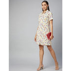 Women's Polyester Floral Short Sleeve Above Knee Dress (Multicolor)