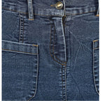 Women's Denim Front Pocket Buttoned Skirt (Blue)