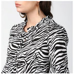 Women's Polyester Animal Print Bell Sleeve Top (Black - White)