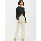 Women's Polyester Asymmetrical Long Sleeves Top (Black)