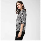 Women's Polyester Animal Print Bell Sleeve Top (Black - White)