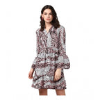 Women's Polyester Animal Print Bell Sleeve Above Knee Dress (Pink - Black)