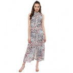 Women's Polyester Chiffon Printed Sleeveless Dress (Multicolor)