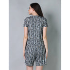 Women's Cotton Blended Printed Round Neck Half Sleeve Top - Shorts Set (Multicolor)