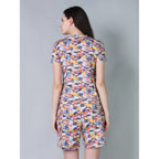 Women's Cotton Blended Printed Round Neck Half Sleeve Top - Shorts Set (Multicolor)