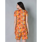 Women's Cotton Blended Printed Round Neck Half Sleeve Top - Shorts Set (Yellow)