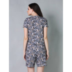 Women's Cotton Blended Printed Round Neck Half Sleeve Top - Shorts Set (Multicolor)