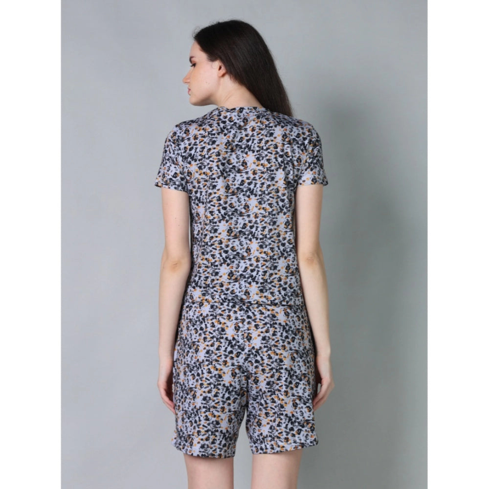 Women's Cotton Blended Printed Round Neck Half Sleeve Top - Shorts Set (Multicolor)