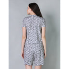 Women's Cotton Blended Printed Round Neck Half Sleeve Top - Shorts Set (Off_White)