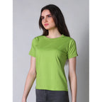 Women's Cotton Blended Solid Round Neck Half Sleeve T-Shirt (Green)