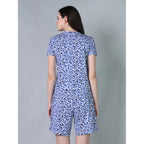 Women's Cotton Blended Printed Round Neck Half Sleeve Top - Shorts Set (Blue)