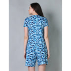 Women's Cotton Blended Printed Round Neck Half Sleeve Top - Shorts Set (SkyBlue)