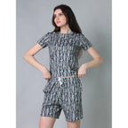Women's Cotton Blended Printed Round Neck Half Sleeve Top - Shorts Set (Multicolor)