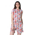 Women's Cotton Blended Printed Round Neck Half Sleeve Top - Shorts Set (Red)