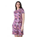 Women's Cotton Blended Printed Round Neck Half Sleeve Top - Shorts Set (Purple)