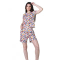 Women's Cotton Blended Printed Round Neck Half Sleeve Top - Shorts Set (Multicolor)