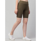 Women's Polyester Solid Above Knee High-Rise Shorts (Olive)