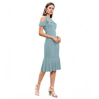 Women's Knitting stretchable Solid Round Neck Sleeveless Dress (Pista )