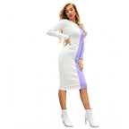 Women's Knitting stretchable Solid Round Neck Full Sleeve Dress (Purple)