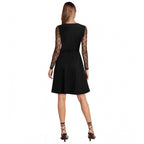 Women's Knitting stretchable Solid Round Neck Full Sleeve Dress (Black)