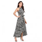 Women's Polyester Zebra Pattern Halter Neck Sleeveless Dress (White)