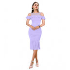 Women's Knitting stretchable Solid Round Neck Sleeveless Dress (Purple)