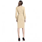 Women's Knitting stretchable Solid Round Neck Full Sleeve Dress (Beige )