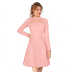 Women's Knitting stretchable Solid Round Neck Full Sleeve Dress (Peach)