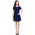 Women's Rasal Solid Round Neck Cap Sleeve Dress (Blue)