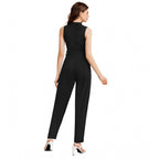 Women's Knitting stretchable Solid Round Neck Sleeveless Jumpsuit (Black)