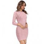 Women's Polyester Solid High Neck Full Sleeve Dress (Peach)