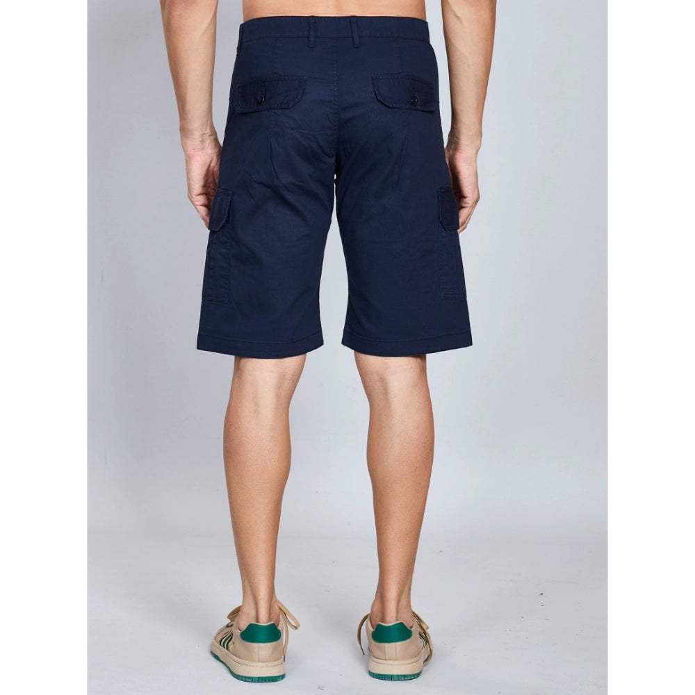 Men's Casual Cotton Solid Knee Length Cargo Shorts (Navy)