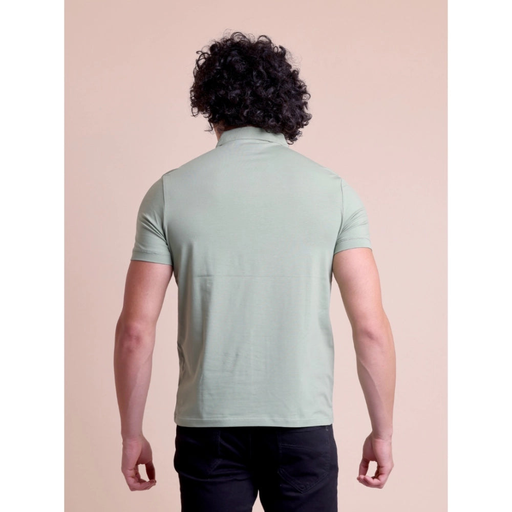 Men's Casual Cotton Solid Half Sleeve Polo Neck T-Shirt (Newsage)