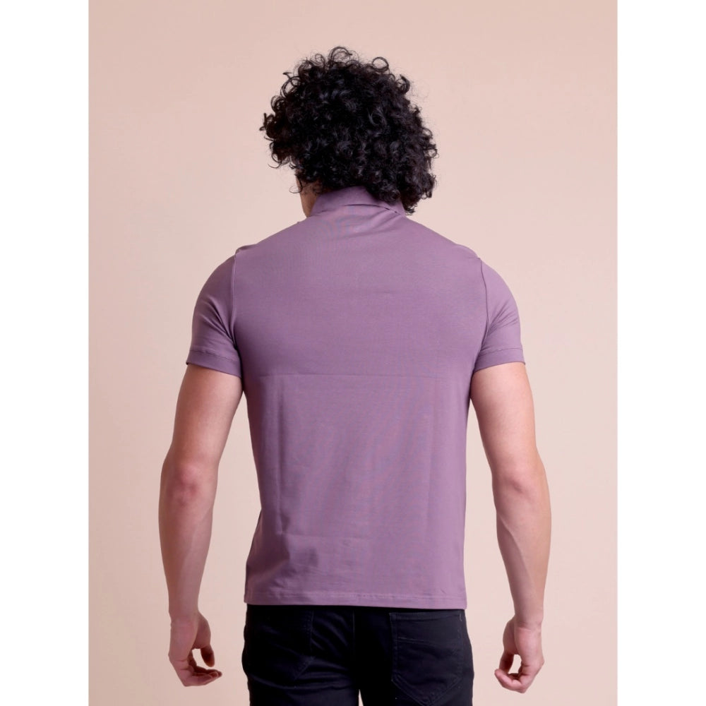 Men's Casual Cotton Solid Half Sleeve Polo Neck T-Shirt (Berry)