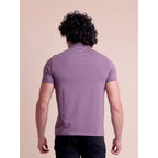 Men's Casual Cotton Solid Half Sleeve Polo Neck T-Shirt (Berry)