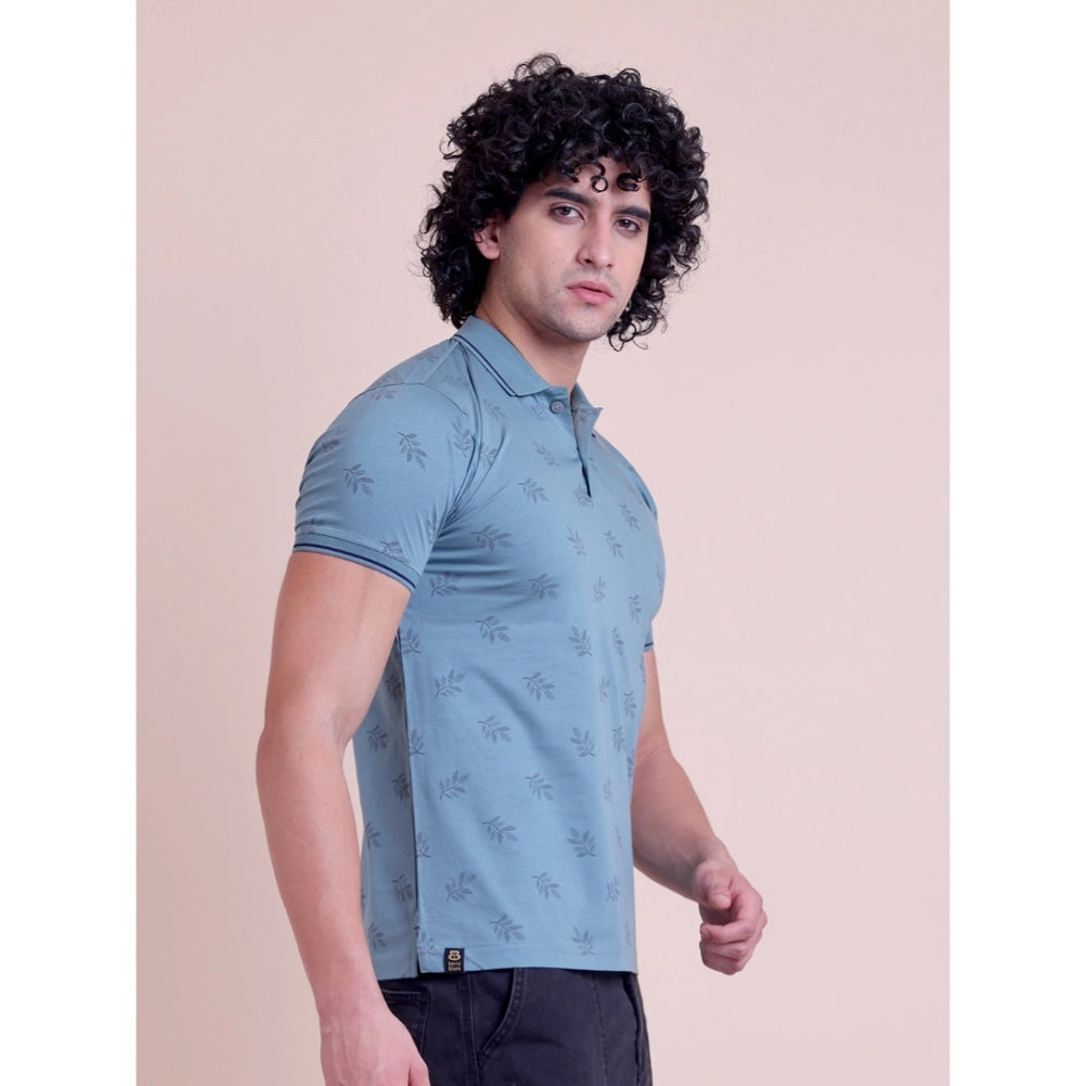 Men's Casual Cotton Printed Half Sleeve Round Neck T-Shirt (Green)